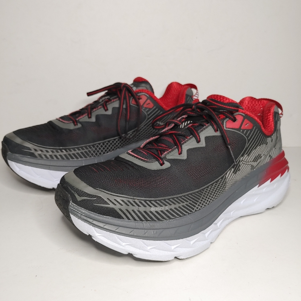 Hoka One One Bondi 5 Red Grey Black Mens Size #11